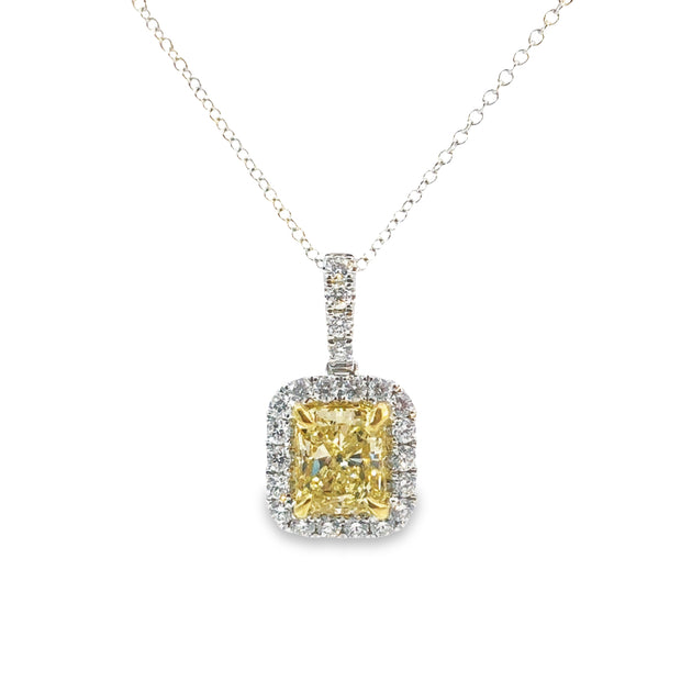 White/Yellow Gold Fancy Yellow Diamond Halo Pendant