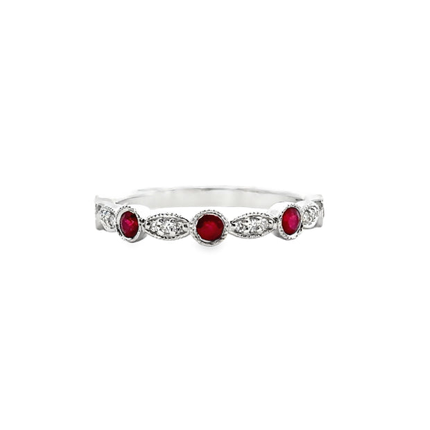 White Gold Ruby and Diamond Wedding Band