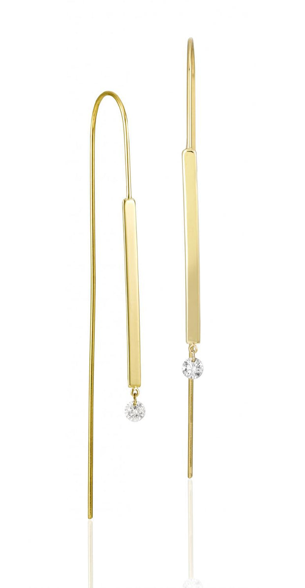 Yellow Gold Long Wire Diamond Earrings