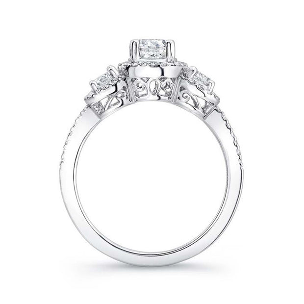 Forevermark White Gold Diamond Three Stone Halo Engagement Ring