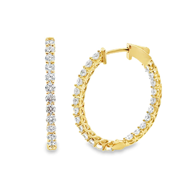 Lab Grown 3.00 Cttw. Yellow Gold Inside/Outside Diamond Hoop Earrings