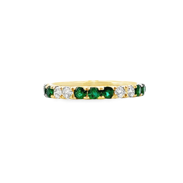 Yellow Gold Emerald and Diamond Band