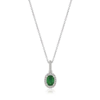 LeVian White Gold Emerald and Diamond Halo Pendant