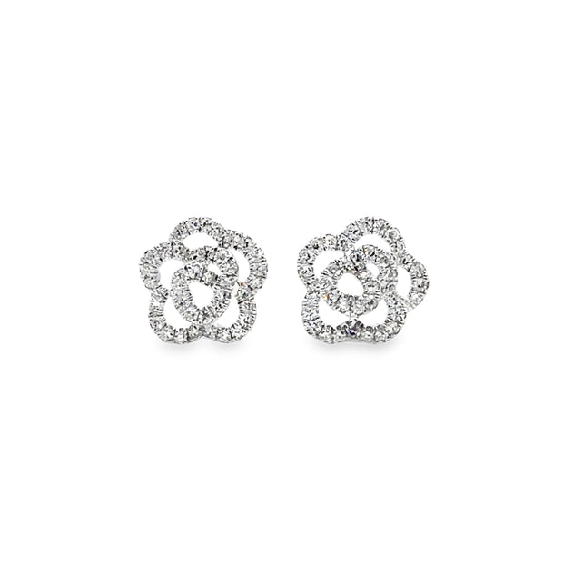 White Gold Diamond Flower Stud Earrings