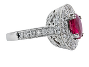 White Gold Ruby and Diamond Halo Ring