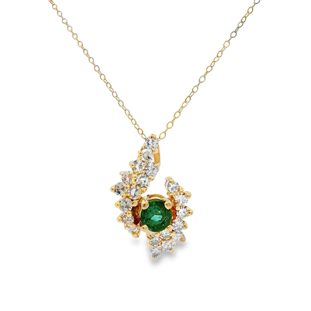Yellow Gold Emerald and Diamond Pendant