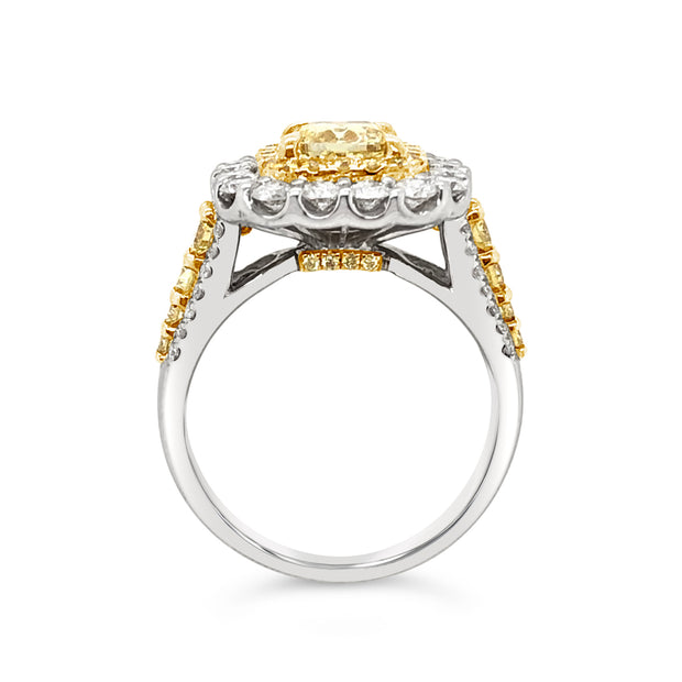 White/Yellow Gold Fancy Yellow Diamond Halo Ring