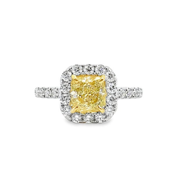 White Gold Fancy Yellow Diamond Halo Ring