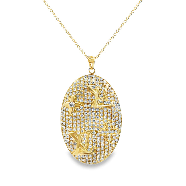 Yellow Gold Louis Vutton Pave Diamond Pendant