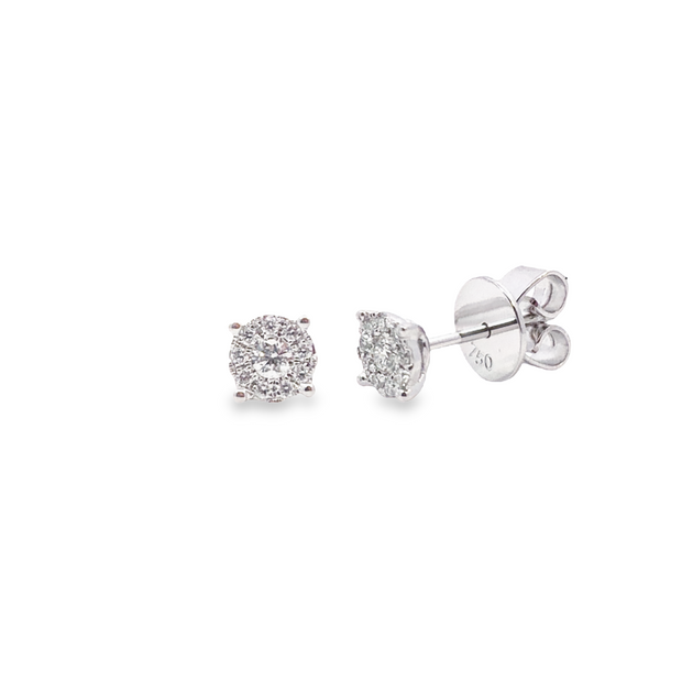 White Gold Diamond Halo Fashion Stud Earrings