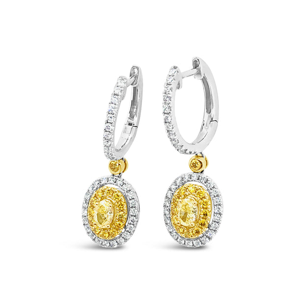 White/Yellow Gold Fancy Yellow Diamond Halo Drop Earrings