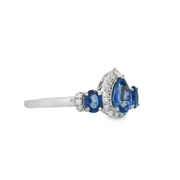 LeVian White Gold Sapphire and Diamond Three Stone Halo Ring