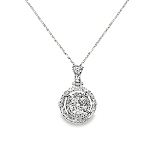Lab Grown White Gold Double Halo Diamond Pendant