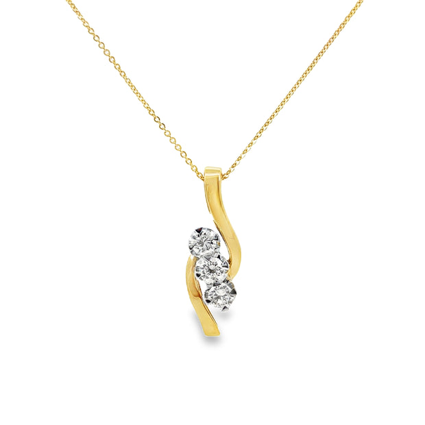 Yellow Gold Three Stone Diamond Fashion Pendant