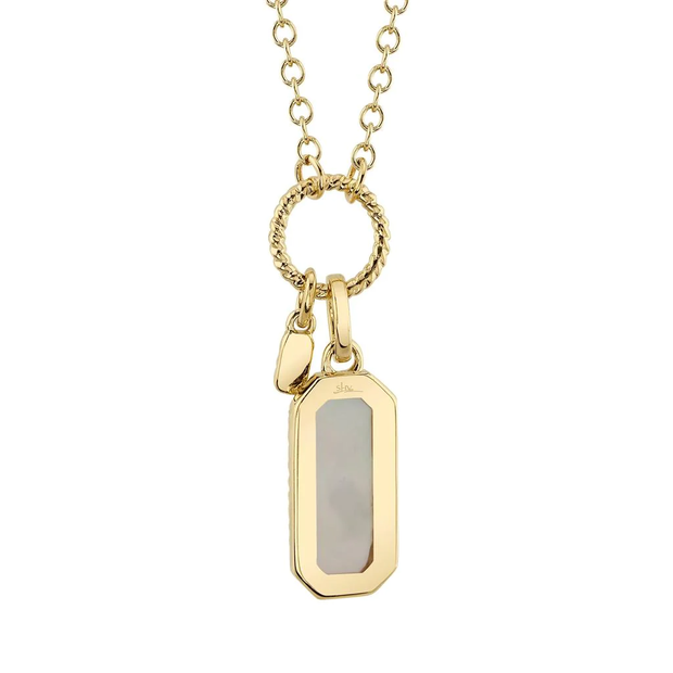 Shy Creation Yellow Gold Diamond and Mother of Pearl Dog Tag Necklace