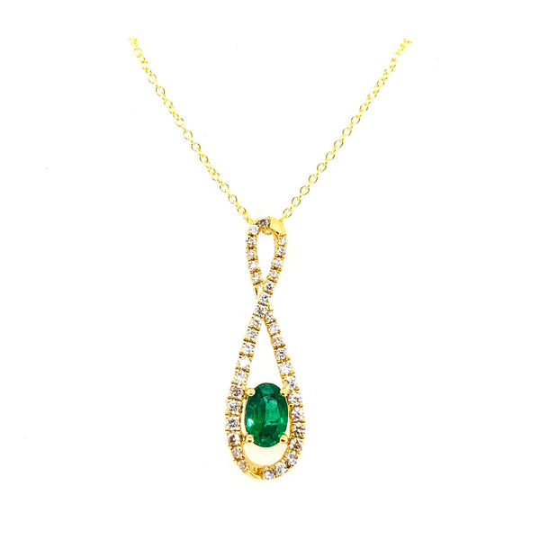 Yellow Gold Emerald and Diamond Pendant