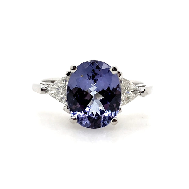 White Gold Tanzanite and Diamond Three Stone Fashion Ring