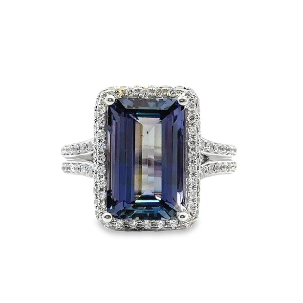 White Gold Tanzanite & Diamond Fashion Halo Ring