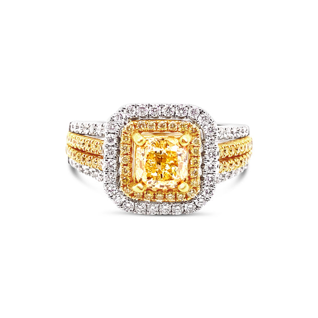 White/Yellow Gold Fancy Yellow Diamond Halo Ring