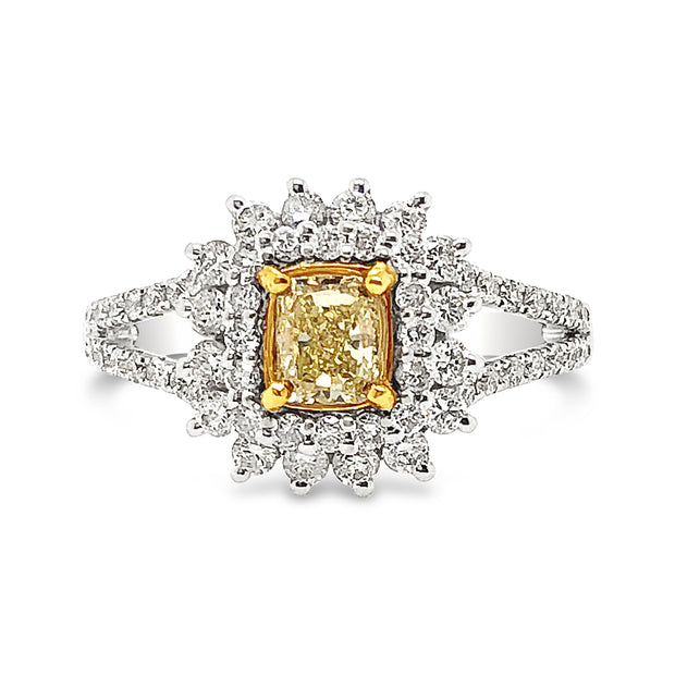 White/Yellow Gold Fancy Yellow Diamond Halo Ring