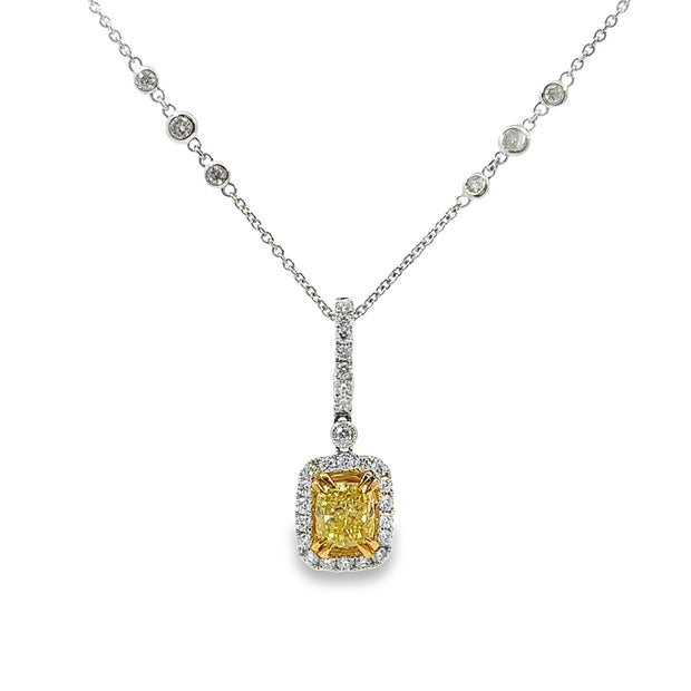 White/Yellow Gold Fancy Yellow Diamond Halo Pendant