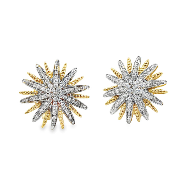Yellow and White Gold Diamond Flower Earrings