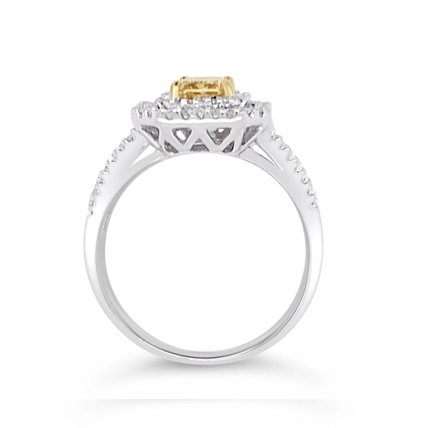 White/Yellow Gold Fancy Yellow Diamond Halo Ring