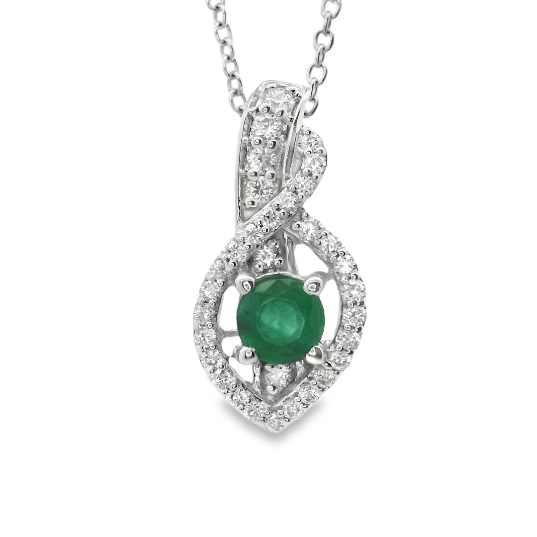 LeVian White Gold Emerald and Diamond Fashion Pendant Padis Jewelry