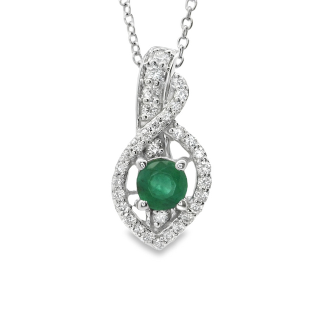 LeVian White Gold Emerald and Diamond Fashion Pendant