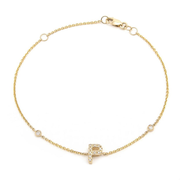 Yellow Gold Diamond Initial Bracelet