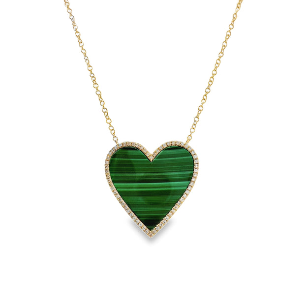 Yellow Gold Malachite and Diamond Heart Shape Fashion Neckalce