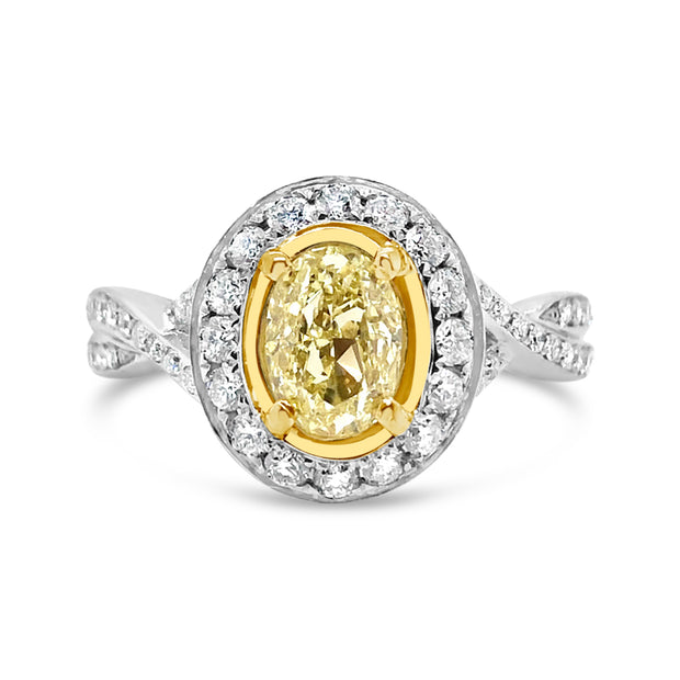 White/Yellow Gold Fancy Yellow Diamond Halo Ring