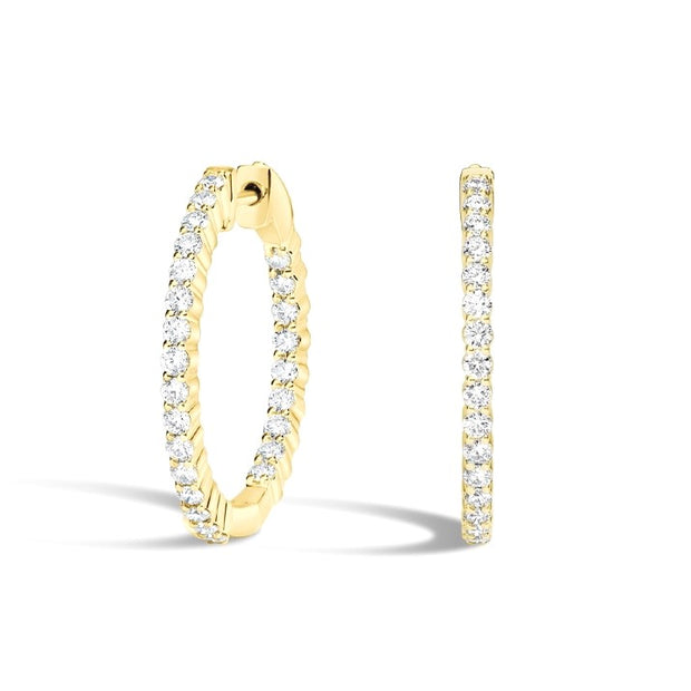 Lab Grown 4.50 Cttw. Yellow Gold Diamond Inside Outside Hoop Earrings