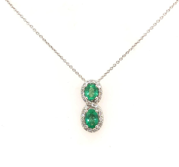 LeVian White Gold Emerald and Diamond Halo Pendant