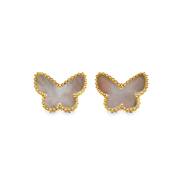 Yellow Gold Mother of Pearl Butterfly Stud Earrings
