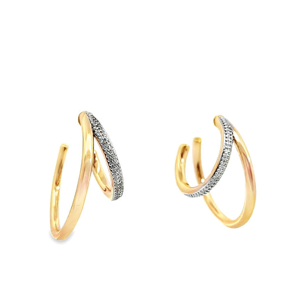Yellow Gold Diamond Double Hoop Fashion Earrings