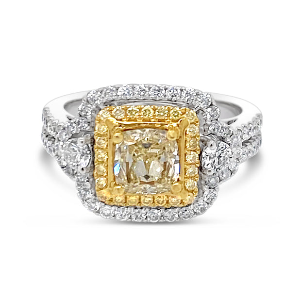 White/Yellow Gold Fancy Yellow Diamond Halo Ring