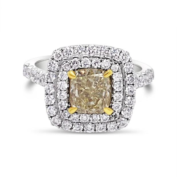 White/Yellow Gold Fancy Yellow Diamond Halo Ring