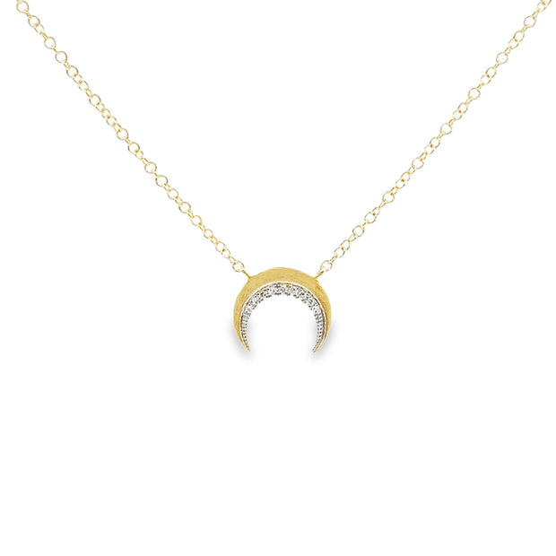 Shy Creation Yellow Gold Crecent Moon Diamond Necklace