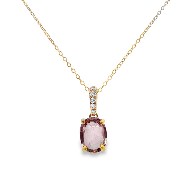 Yellow Gold Pink Sapphire and Diamond Pendant