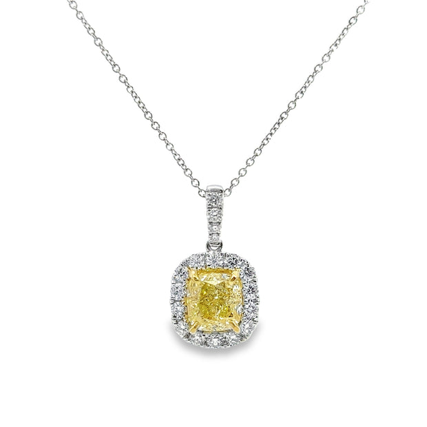 White Gold Fancy Yellow Diamond Halo Pendant