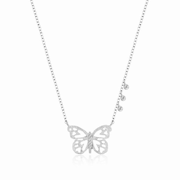 Meira T White Gold Diamond Butterfly Fashion Necklace