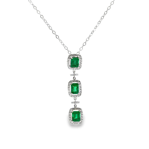 White Gold Emerald and Diamond Halo Pendant