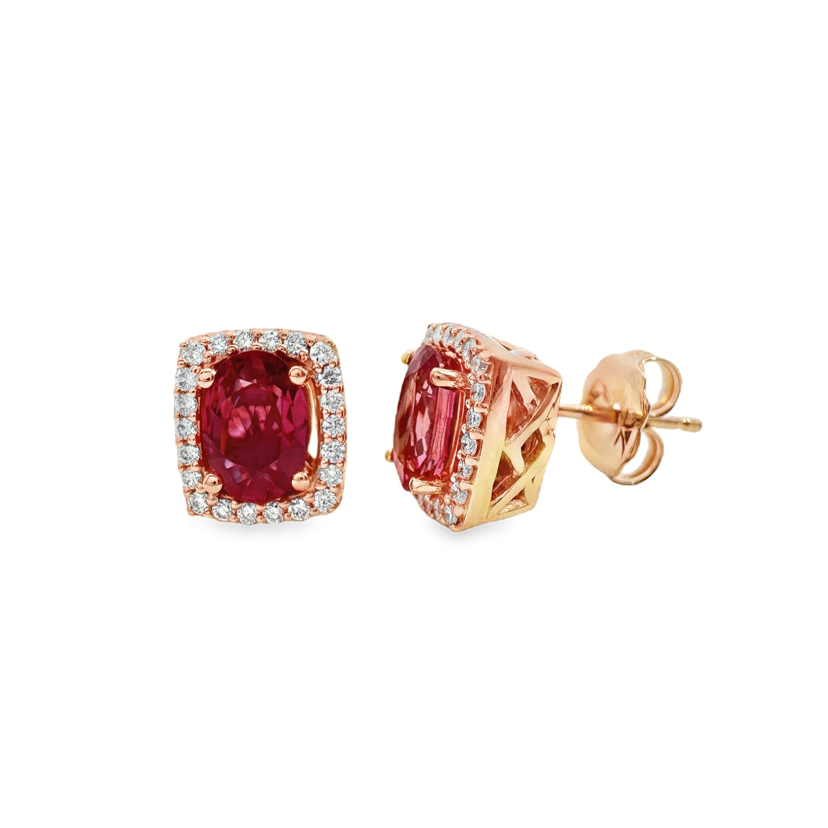 LeVian Rose Gold Ruby and Diamond Halo Stud Earrings