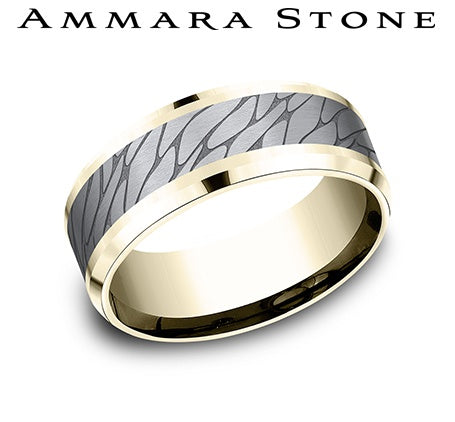 Benchmark Yellow Gold/Grey Tantalum Men's Wedding Band