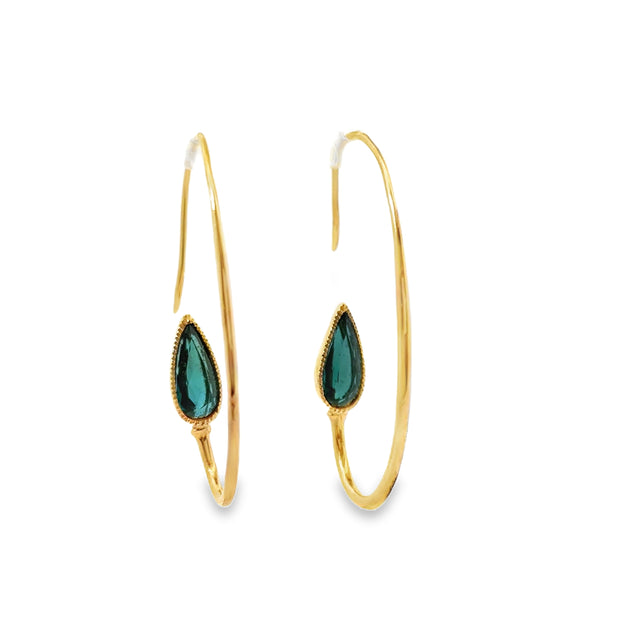 Just Jules Yellow Gold Green Tourmaline Hoop Earrings