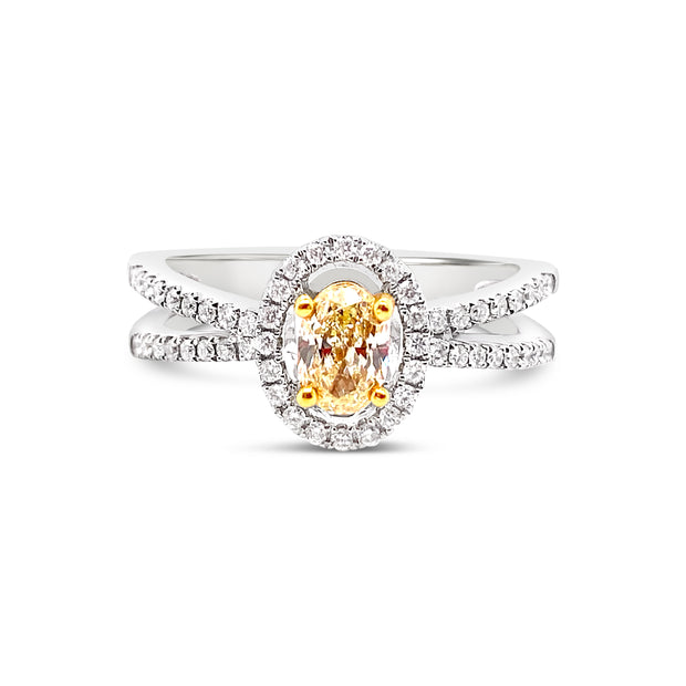 White/Yellow Gold Fancy Yellow Diamond Halo Ring