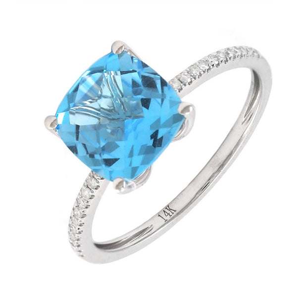 White Gold Blue Topaz and Diamond Fashion Ring