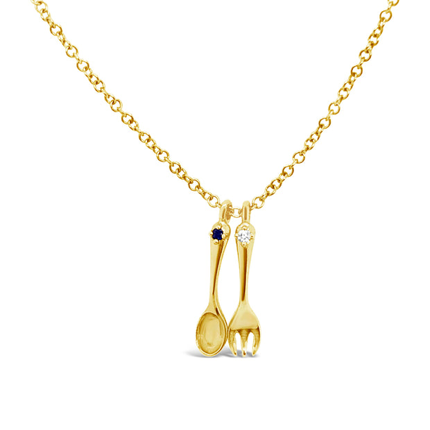 Yellow Gold Diamond and Sapphire Charm Necklace