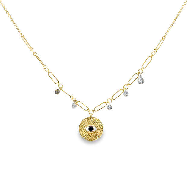 Meria T Yellow Gold Sapphire and Diamond Evil Eye Fashion Necklace